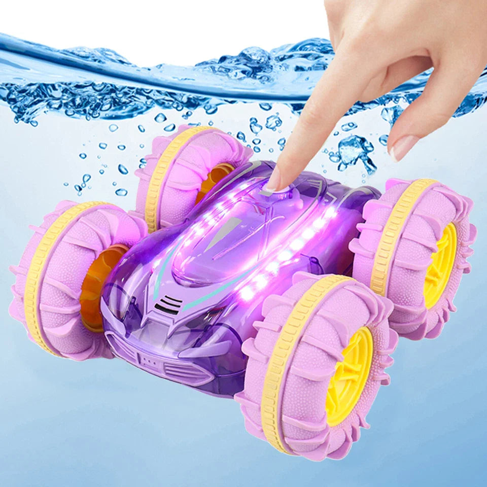 Robust, vandtæt fjernstyret amfibiekøretøj til børn, egnet til eventyr på land og vand.