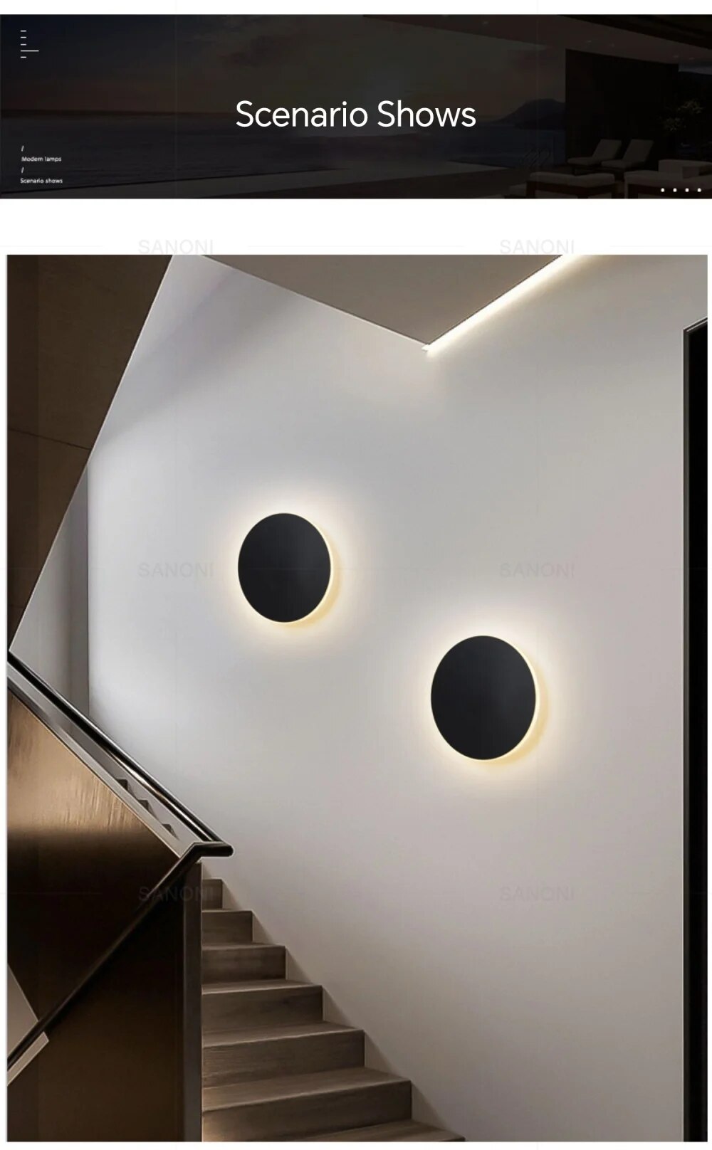 Rund, moderne LED-væglampe med elegant, minimalistisk design, ideel til stilfuld indendørsbelysning.