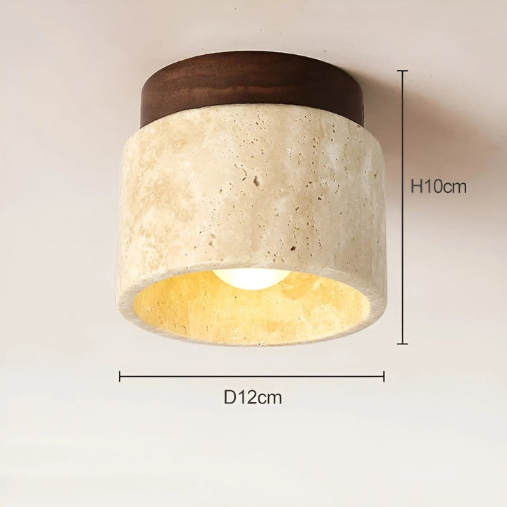 Rustik travertin-loftslampe af træ, minimalistisk Wabi-Sabi design, naturlig og elegant belysning.