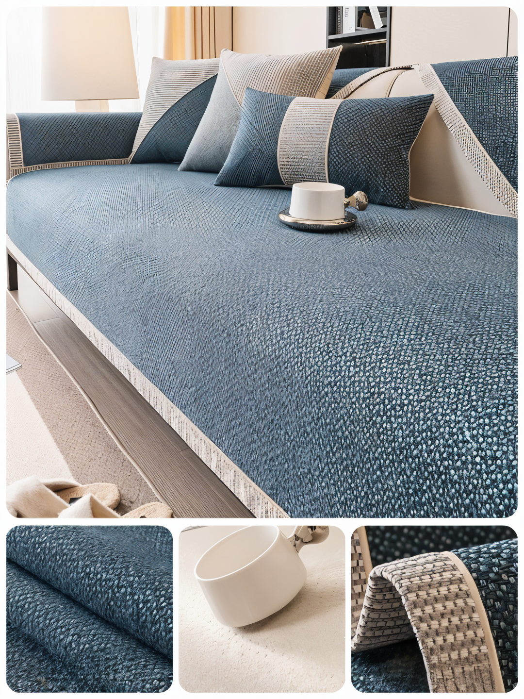 Lysegrå sofabetræk, der tilføjer et friskt pust med overlegen skridsikkerhed.