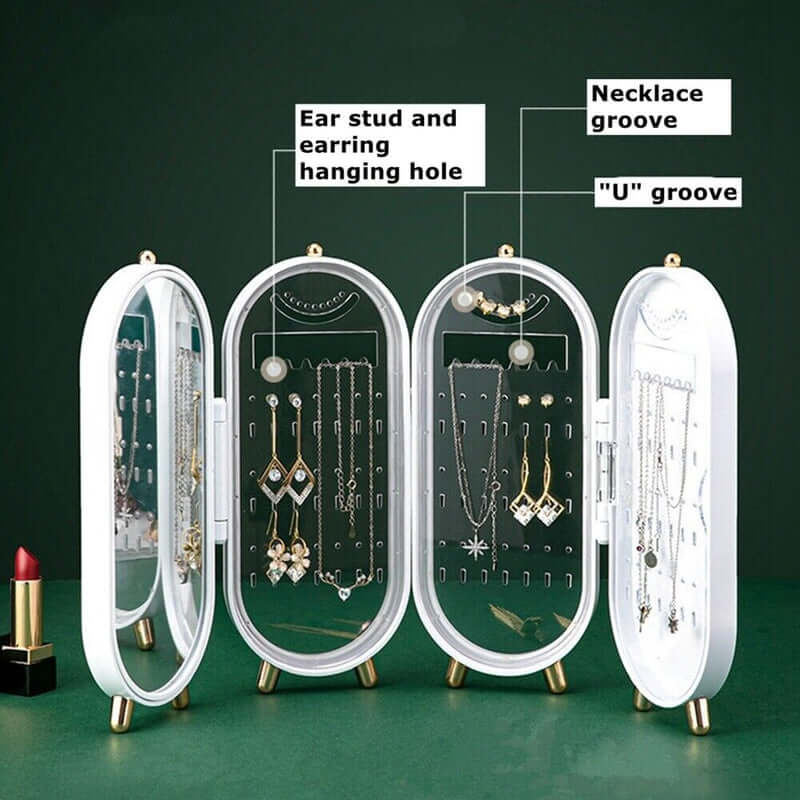 Sammenklappelig oval smykkeholder med spejl