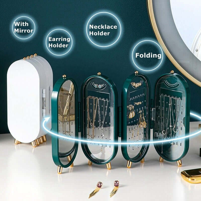 Sammenklappelig oval smykkeholder med spejl