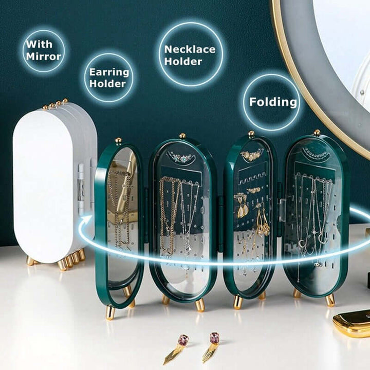 Sammenklappelig oval smykkeholder med spejl
