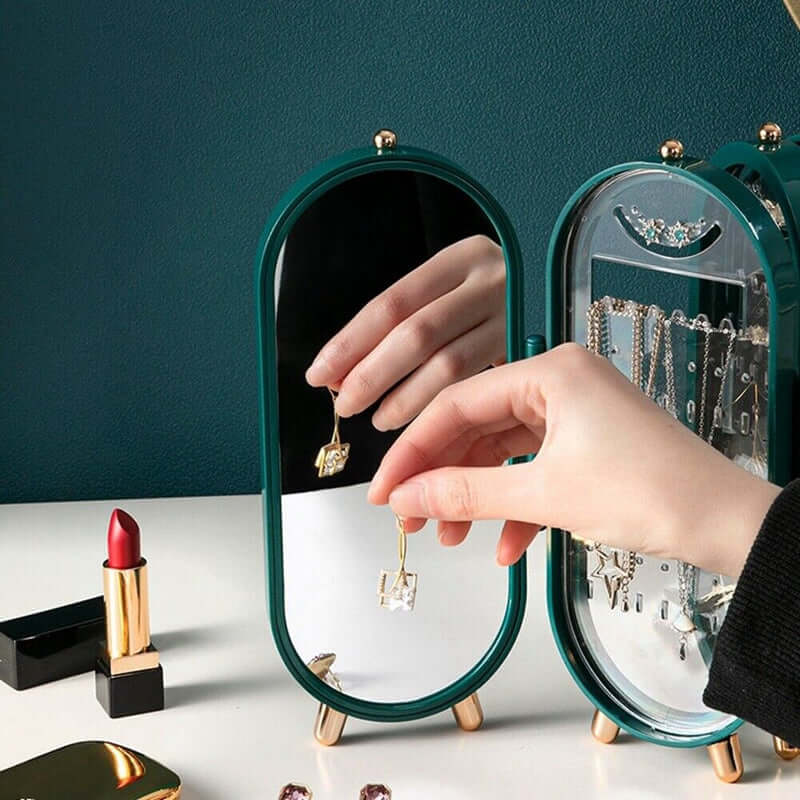 Sammenklappelig oval smykkeholder med spejl