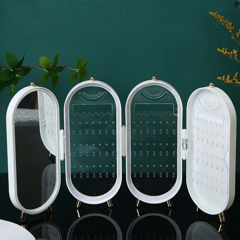 Sammenklappelig oval smykkeholder med spejl