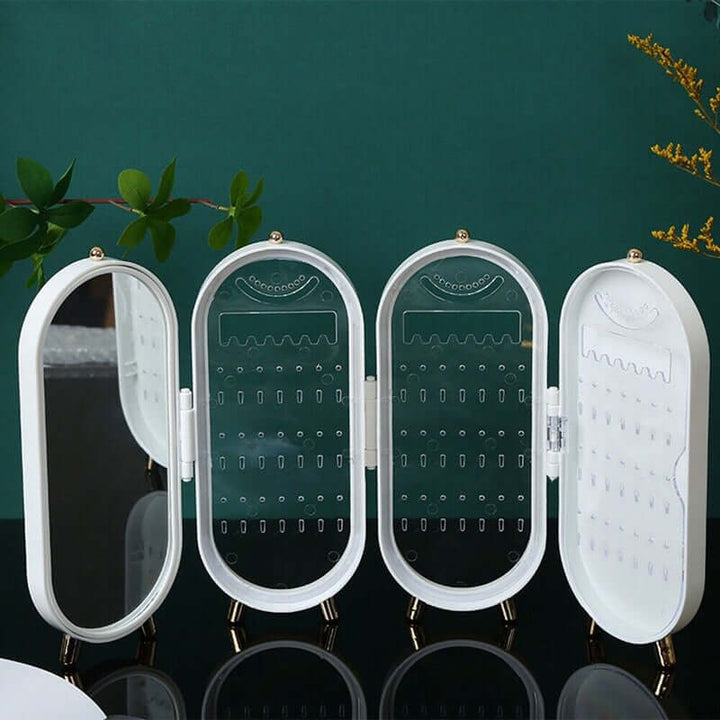 Sammenklappelig oval smykkeholder med spejl