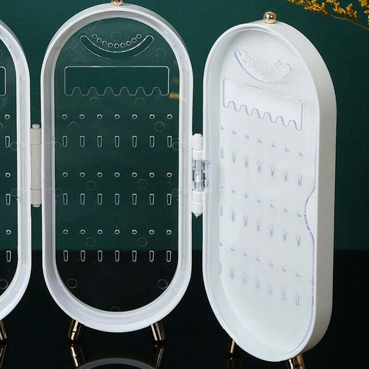 Sammenklappelig oval smykkeholder med spejl