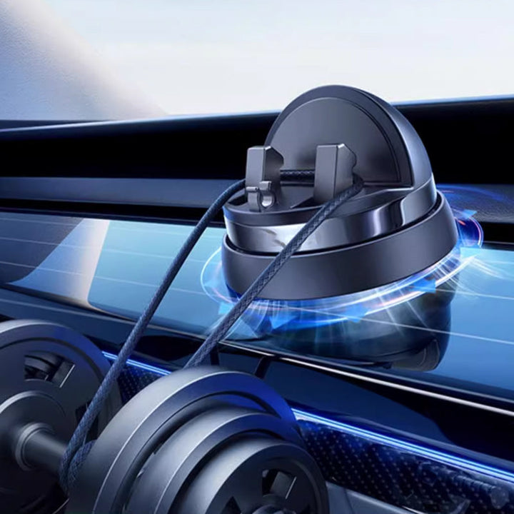 Sort 360° mobilholder til bil, fleksibel, sikker, med skridsikker base og universal kompatibilitet.