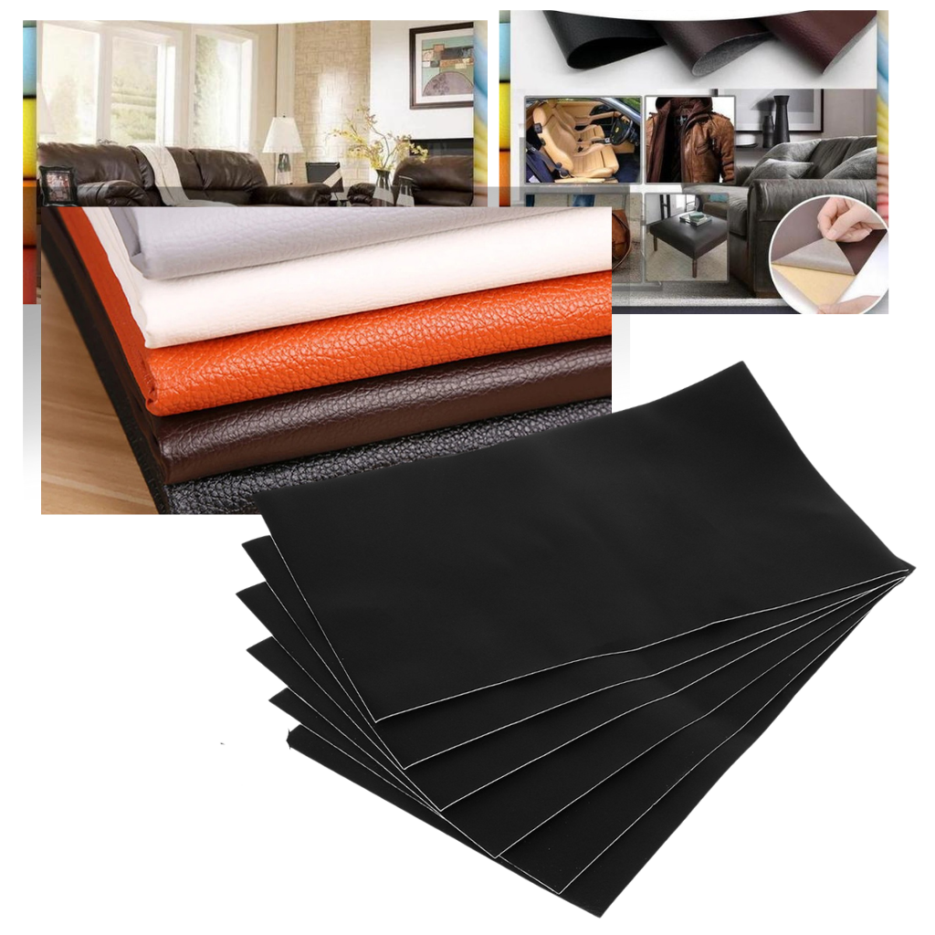 Selvklæbende læderlap, ideel til møbel- og tøjreparation, i sort, robust kunstlæder, nem at påføre.