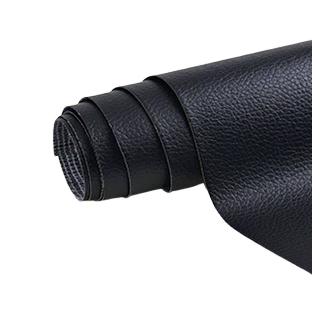 Sort selvklæbende læderlap, ideel til møbel- og tøjreparation, i sort, robust kunstlæder, nem at påføre.