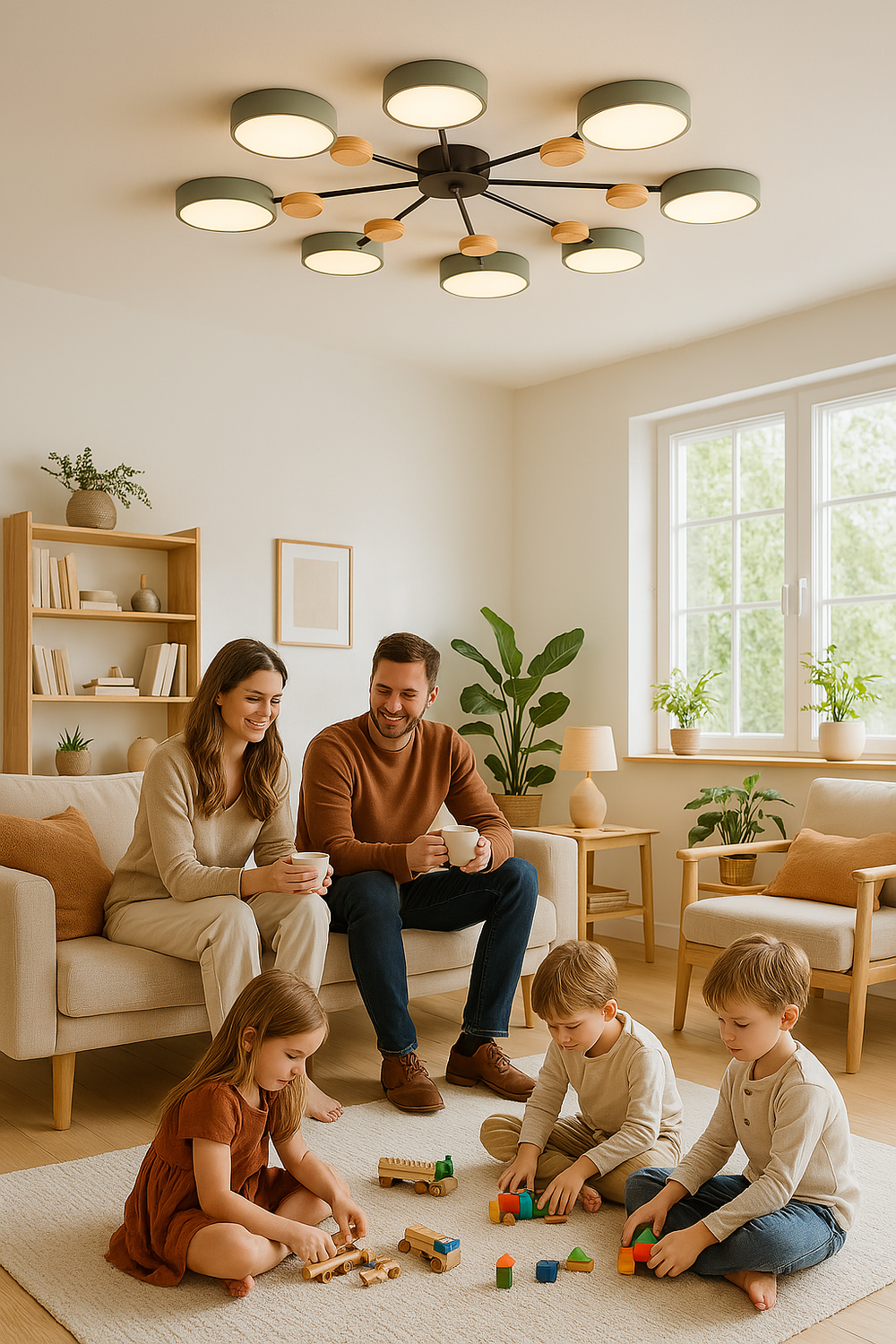 Skandinavisk LED loftslampe i mat hvid, forgrenet design, elegant, moderne belysning til stue og arbejdsområder