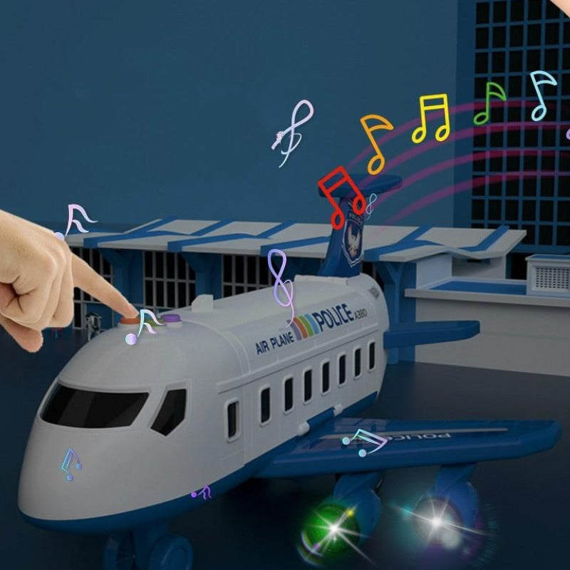 Sæt med et stort farverigt fly, mini-byggekøretøjer og tilbehør, ideelt til børn fra 3 til 6 år, fremmer kreativitet