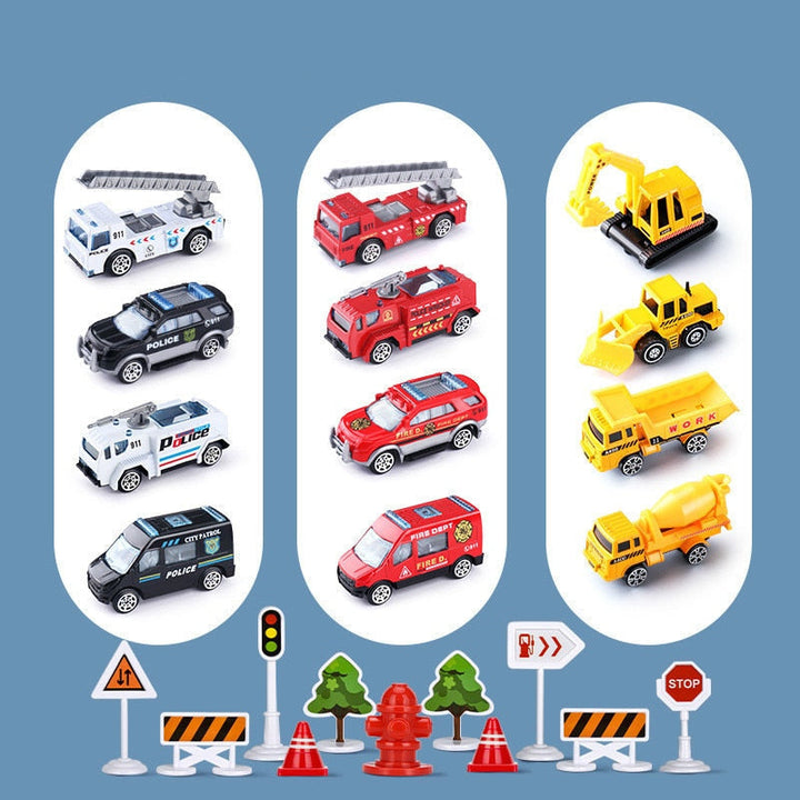 Sæt med et stort farverigt fly, mini-byggekøretøjer og tilbehør, ideelt til børn fra 3 til 6 år, fremmer kreativitet