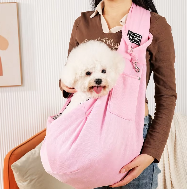 Stilfuld hundebæretaske til små kæledyr i grå, ergonomisk skuldertaske med polstrede stropper