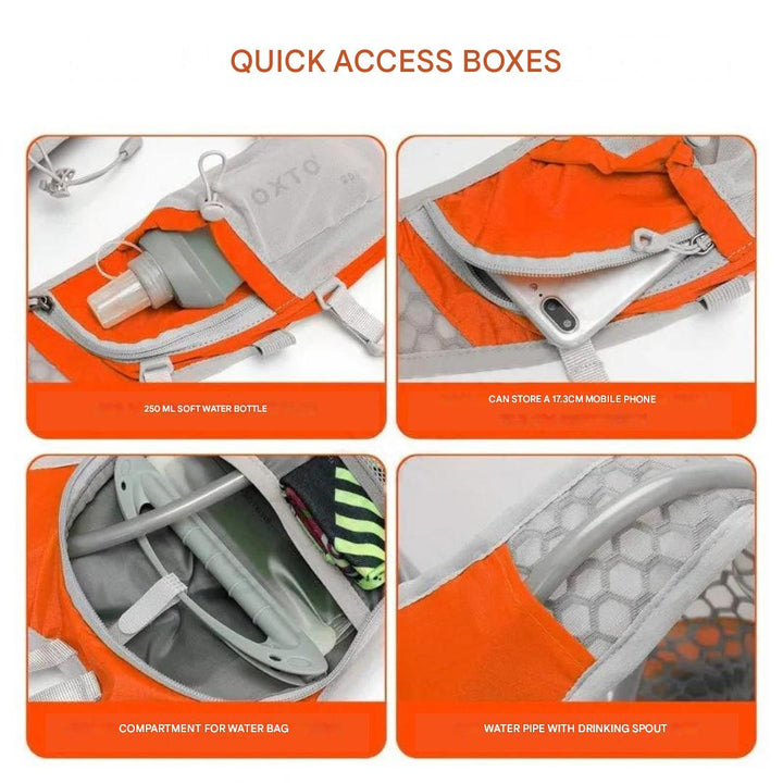 Vandtæt blå outdoor rygsæk med 2L vandblære, let og justerbar, ideel til eventyr og sport.