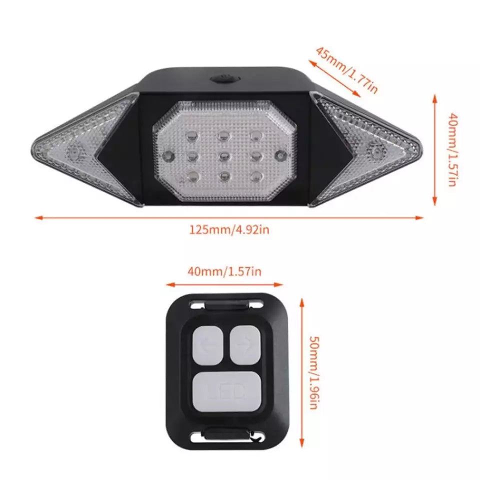 Vandtæt LED cykelblinklys, trådløst, med USB-port; velegnet til alle vejrforhold, nem montering.